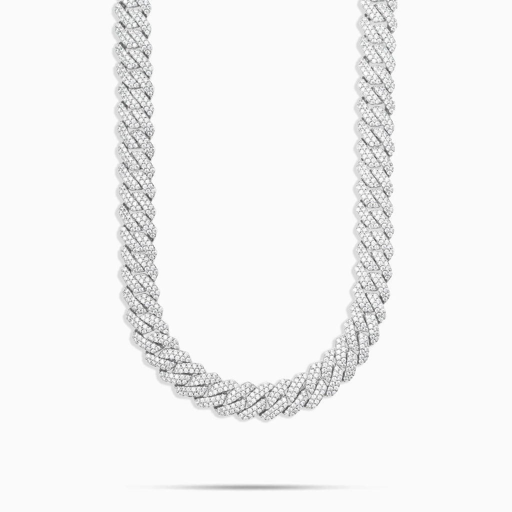 14mm Iced Out Prong-Set Cuban Link Chain Necklace, Gold or Silver