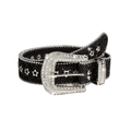 Black and Silver Rhinestone Glitter Belt – Grommet Strap with Ball Chain Edges & Rhinestone Western Buckle Set | 1.5 Inch Wide