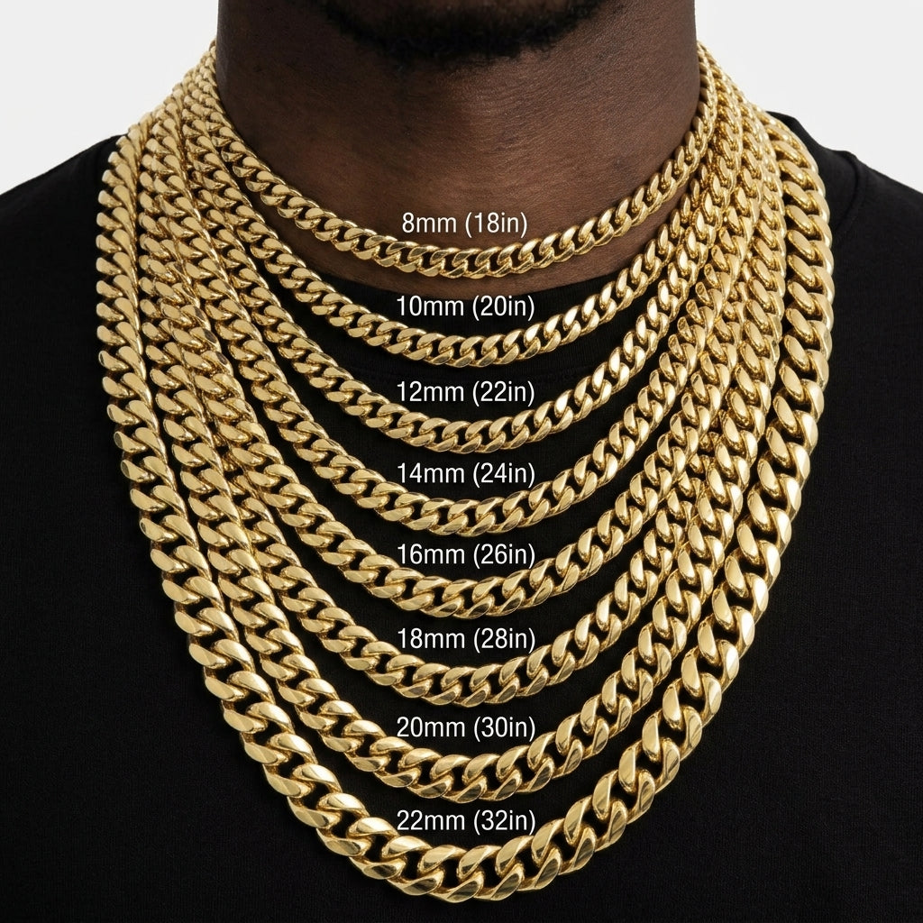 Miami Cuban Link Chain Necklace – Bold Beveled Gold Links, 8mm to 22mm
