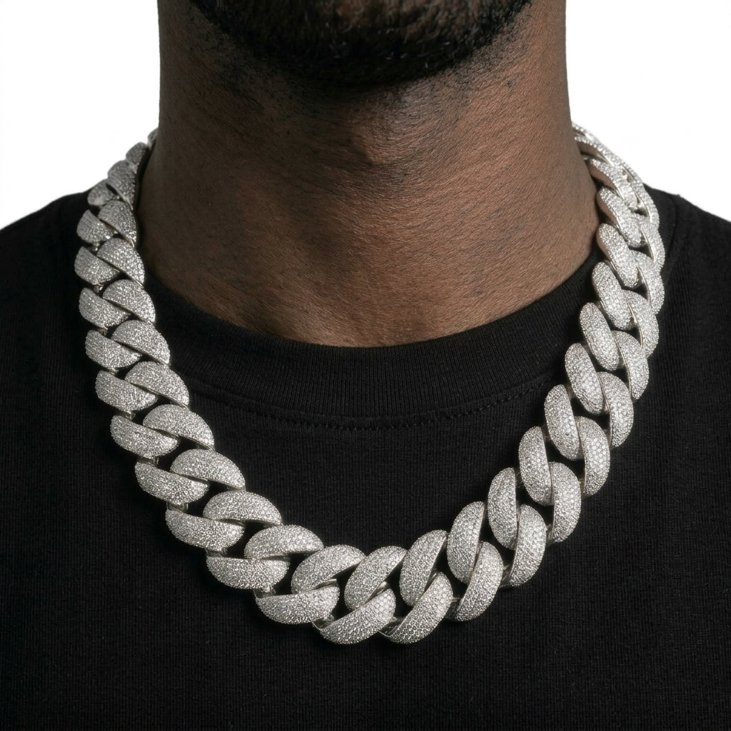 Iced Out Chunky Miami Cuban Link Chain Necklace – Wide Puffed Links, Fully Stone-Set | Gold or Silver