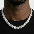 Iced Out Square Halo Cluster Tennis Chain Necklace – Large Center Stones with Double Halo Links | Silver or Gold