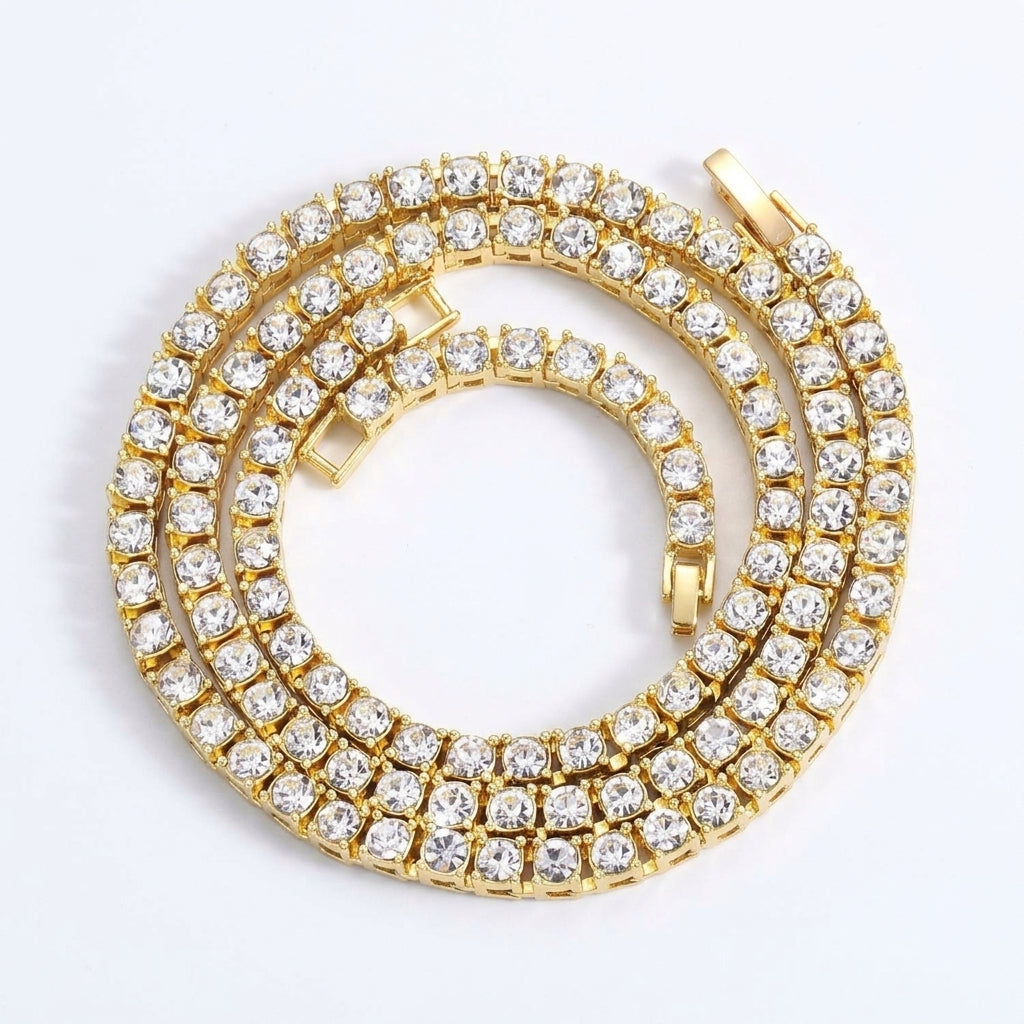 5mm Tennis Chain Necklace – Iced Out Round Stone Design, Gold or Silver