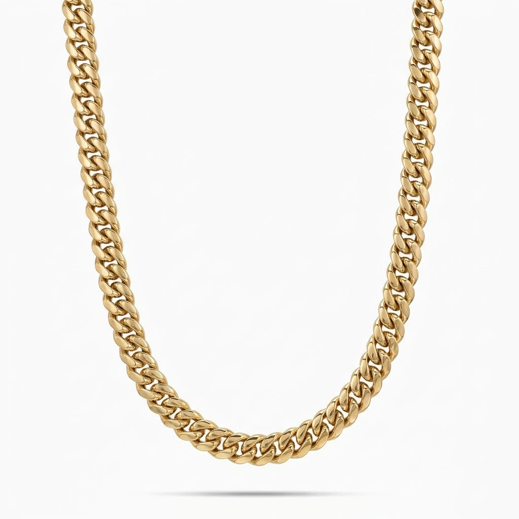 10mm Gold Cuban Link Chain Necklace – Polished Flat Interlocking Links