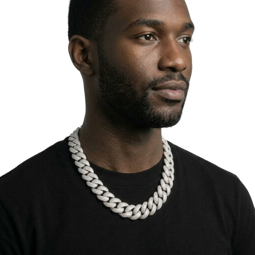 Iced Out Chunky Miami Cuban Link Chain Necklace – Wide Puffed Links, Fully Stone-Set | Gold or Silver