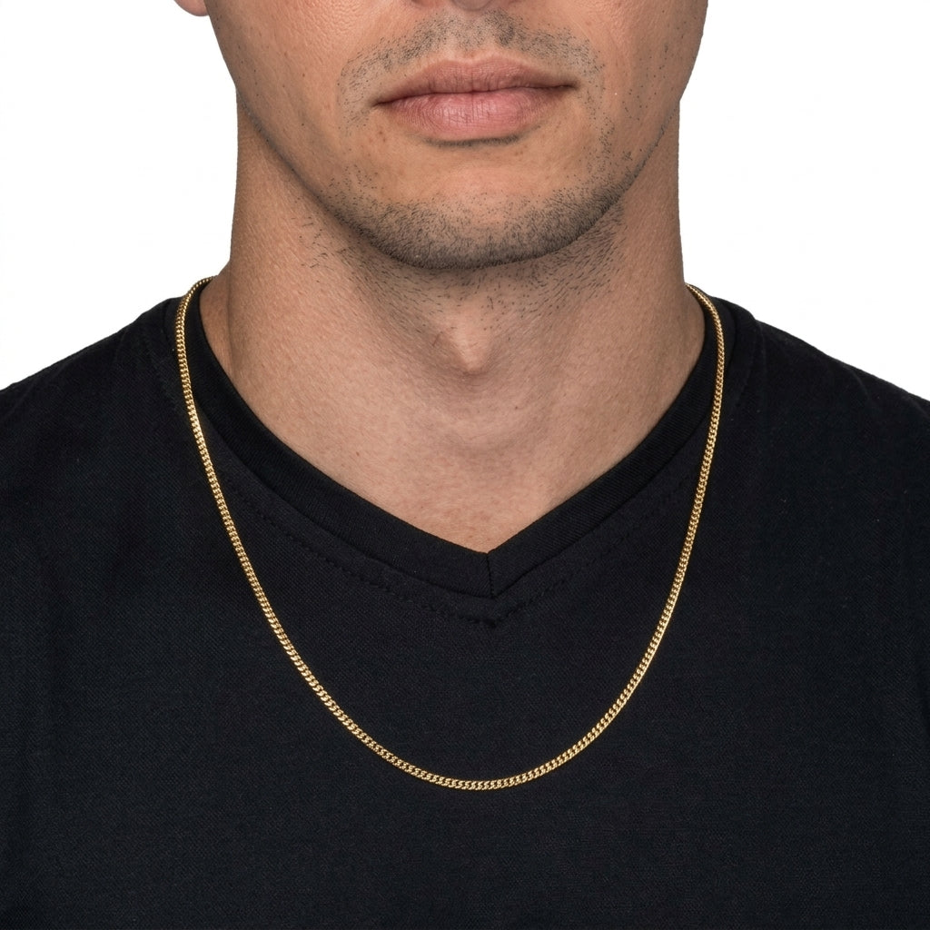 3mm Gold Cuban Link Chain Necklace – Polished Flat Interlocking Links