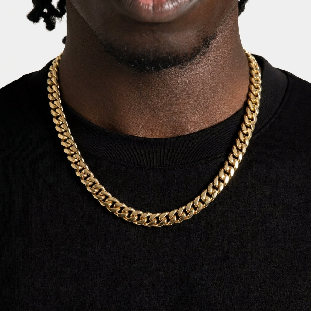 10mm Gold Cuban Link Chain Necklace – Polished Flat Interlocking Links