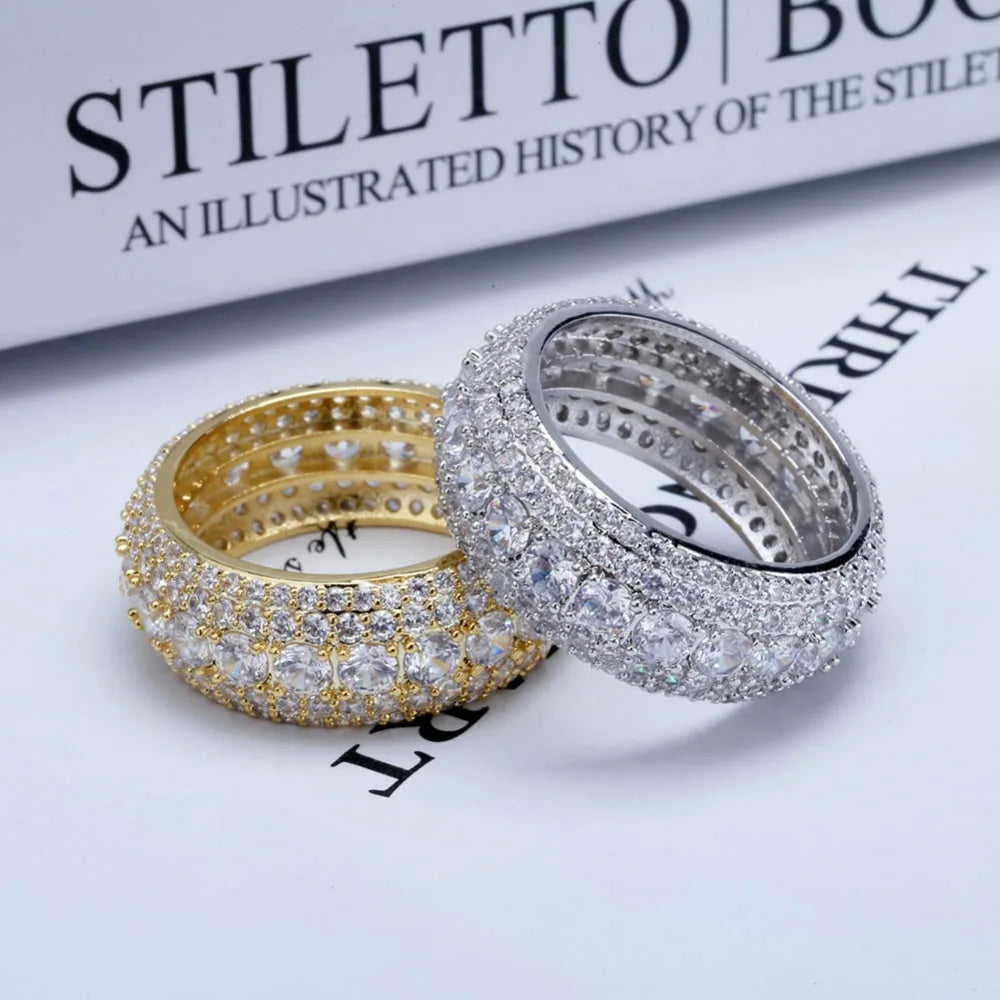 TOPGRILLZ 10MM Hip Hop Iced Out Cubic Zircon Bling Round Ring Gold Silver Color Jewelry Gifts For Men