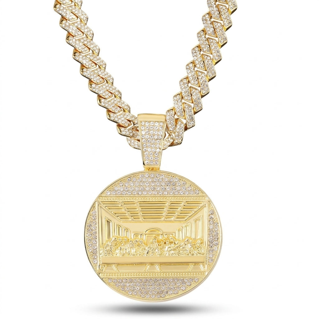 Last Supper Medallion Pendant Necklace – Iced Out Cuban Chain, Gold or Silver