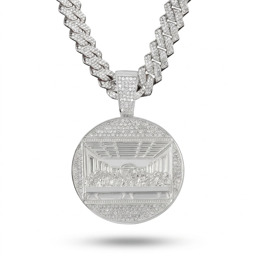 Last Supper Medallion Pendant Necklace – Iced Out Cuban Chain, Gold or Silver
