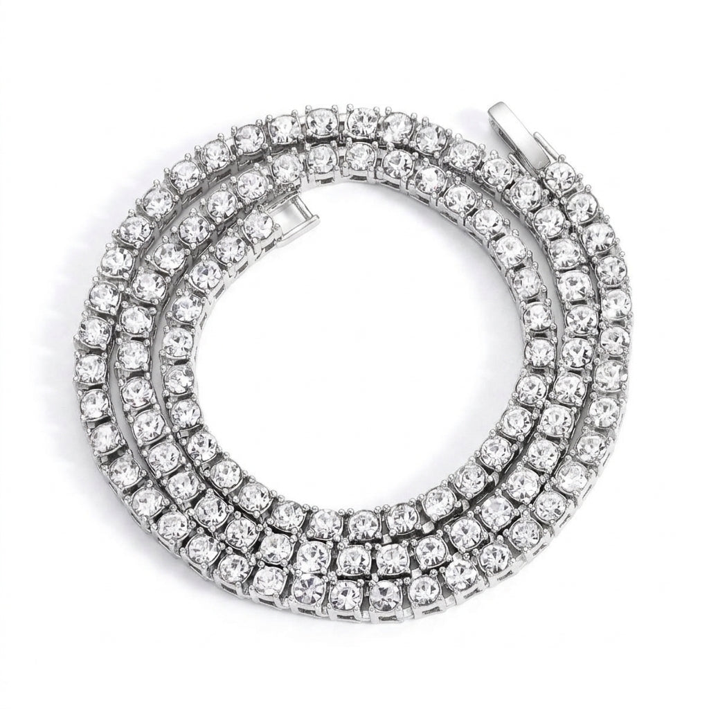 5mm Tennis Chain Necklace – Iced Out Round Stone Design, Gold or Silver