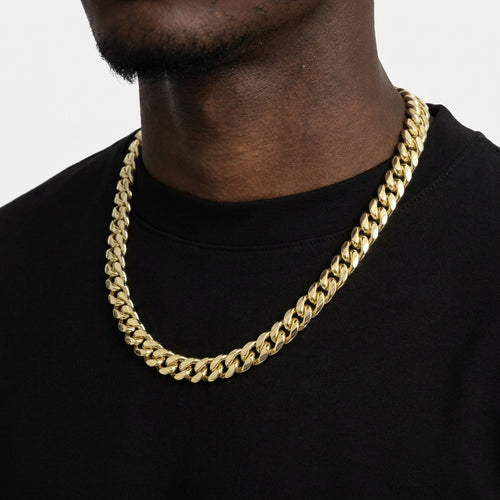 12mm Gold Cuban Link Chain Necklace – Polished Flat Interlocking Links