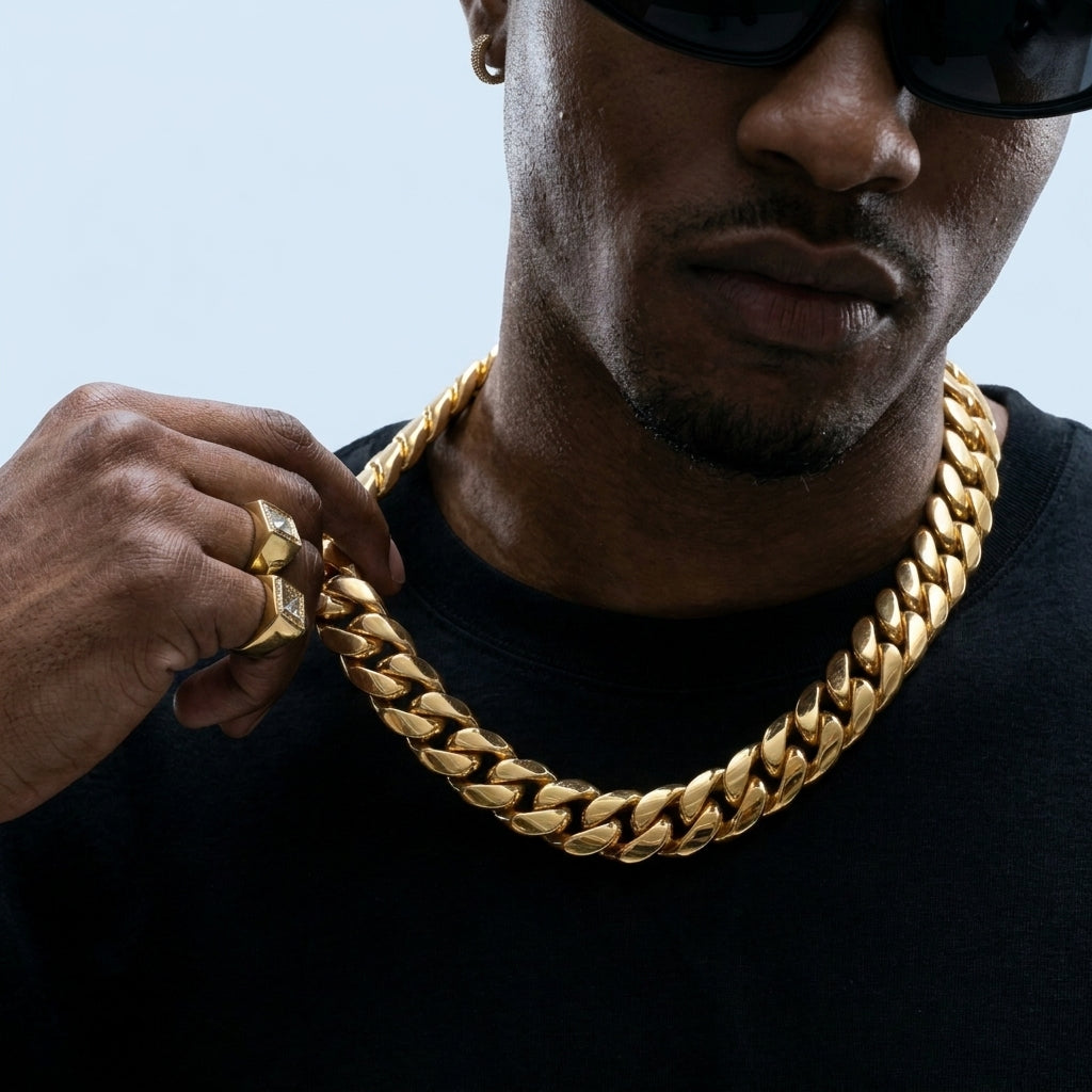 20mm Gold Cuban Link Chain Necklace – Polished Flat Interlocking Links