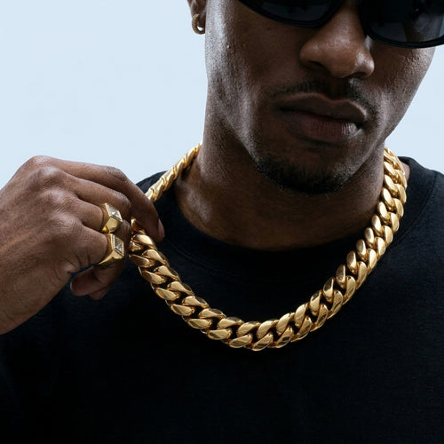 20mm Gold Cuban Link Chain Necklace – Polished Flat Interlocking Links
