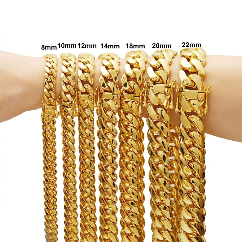 Miami Cuban Link Chain Necklace – Bold Beveled Gold Links, 8mm to 22mm