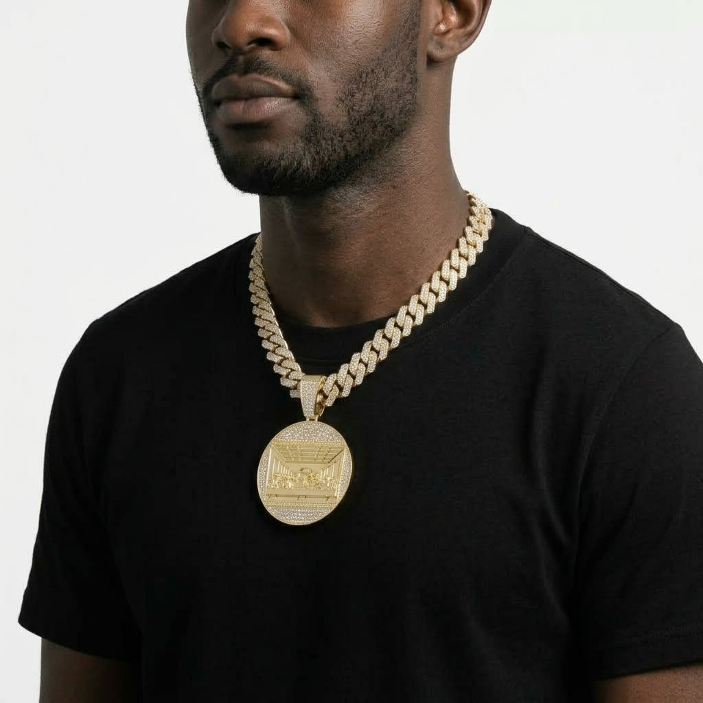 Last Supper Medallion Pendant Necklace – Iced Out Cuban Chain, Gold or Silver