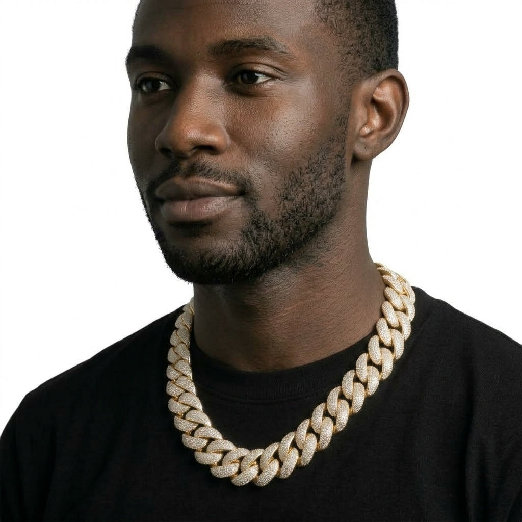 Iced Out Chunky Miami Cuban Link Chain Necklace – Wide Puffed Links, Fully Stone-Set | Gold or Silver