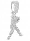 Iced Out Baseball Player Pendant – Stone-Set Batter Silhouette with Polished Bat | Gold, Pendant Only