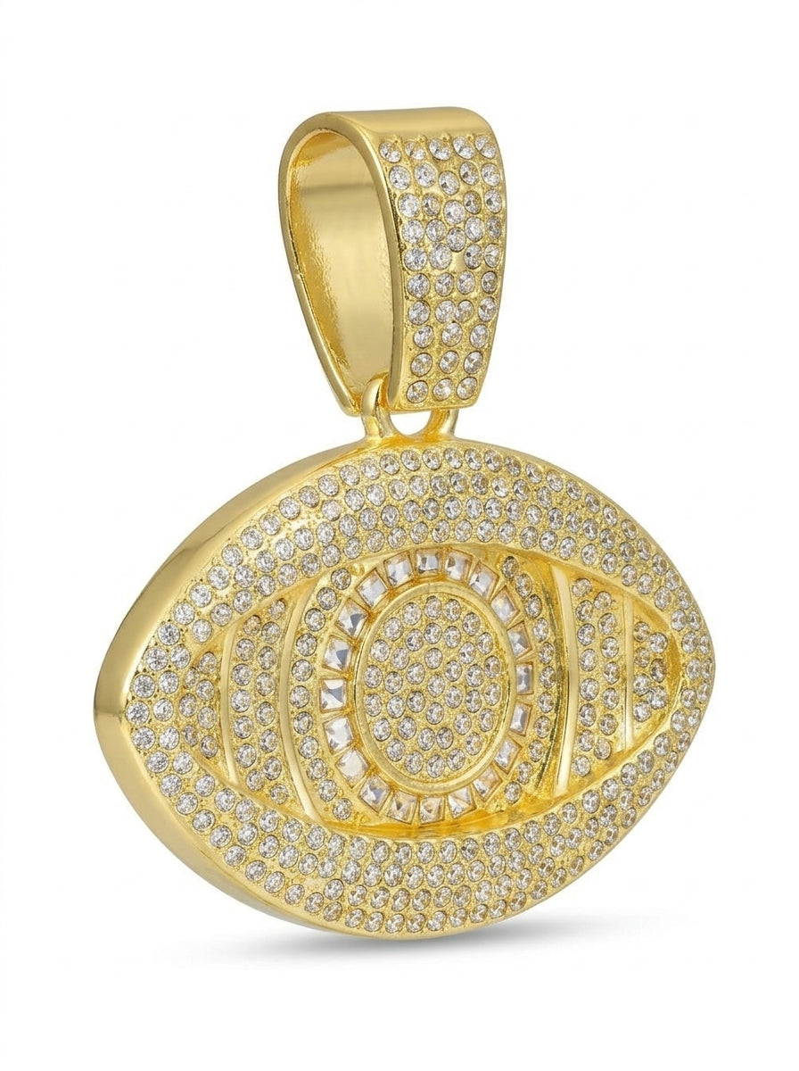 Iced Out Evil Eye Pendant – Almond-Shaped Eye with Square-Stone Iris Ring | Gold or Silver, Pendant Only