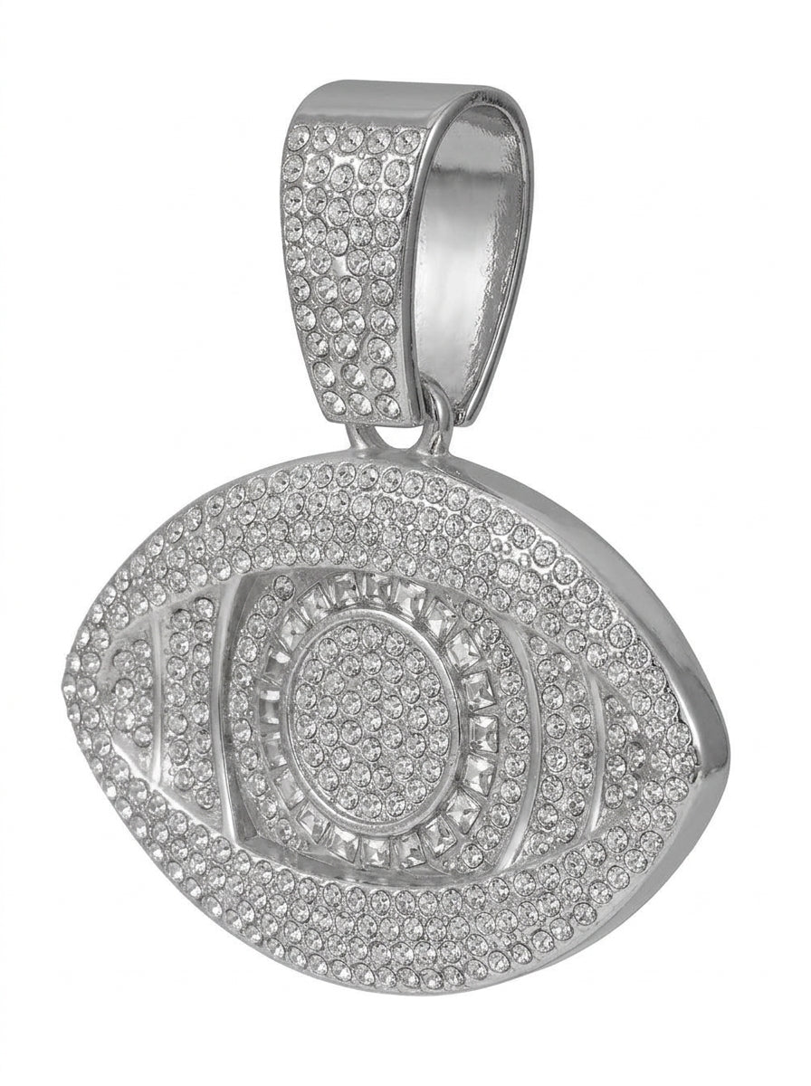 Iced Out Evil Eye Pendant – Almond-Shaped Eye with Square-Stone Iris Ring | Gold or Silver, Pendant Only