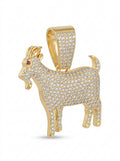 Iced Out Goat Pendant – Stone-Set Standing Goat with Polished Horns, Hooves & Red Eye | Gold or Silver, Pendant Only