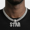 Iced Out STAR Pendant Necklace on Cuban Link Chain – Old English Gothic Letters | Gold or Silver