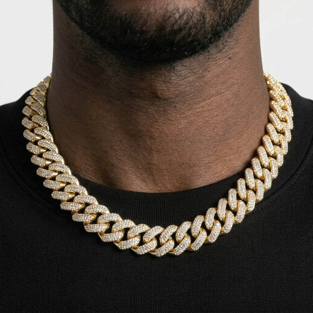 Iced Out Baguette Cuban Link Chain Necklace – Baguette-Stone Links with Pavé Borders & Box Clasp | Gold, Silver & Mixed-Metal Options