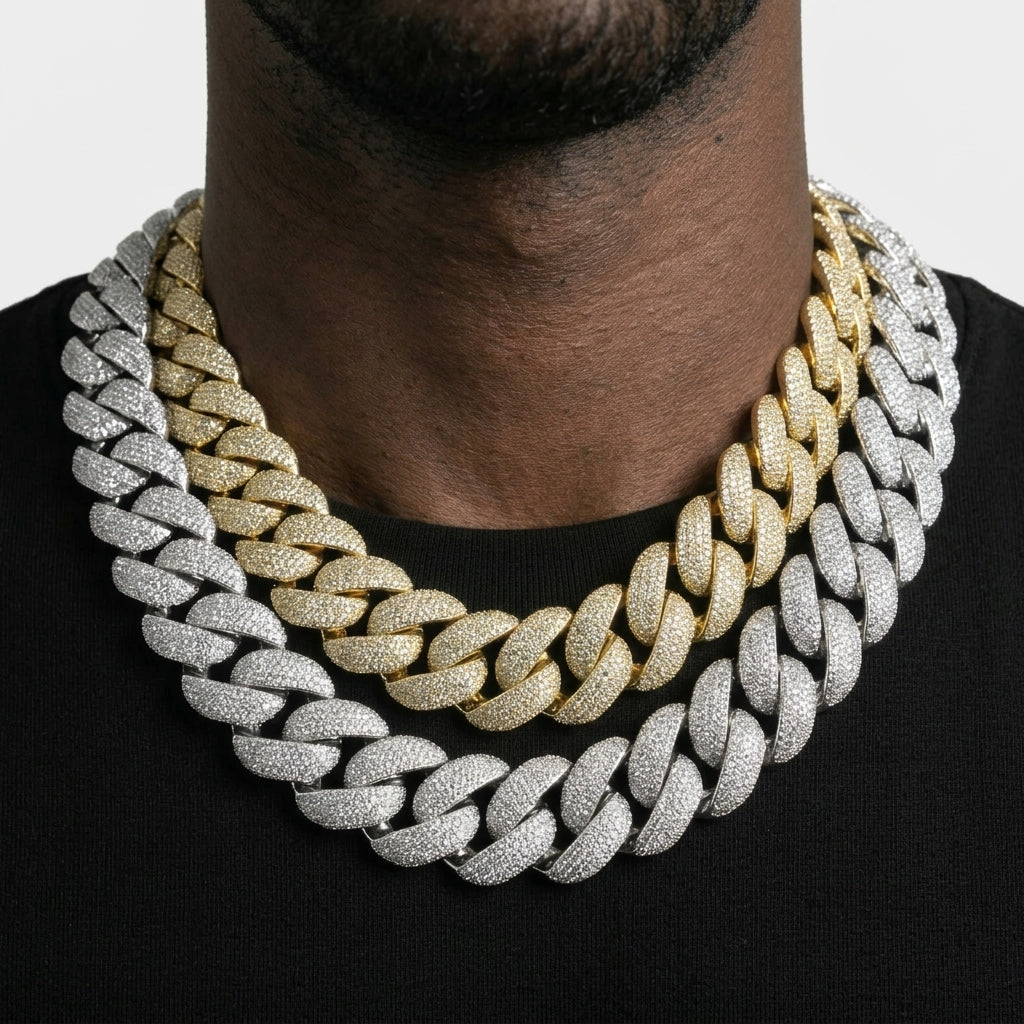 Iced Out Chunky Miami Cuban Link Chain Necklace – Wide Puffed Links, Fully Stone-Set | Gold or Silver