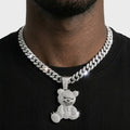 Iced Out Teddy Bear Pendant Necklace – Cuban Link Chain, Gold or Silver