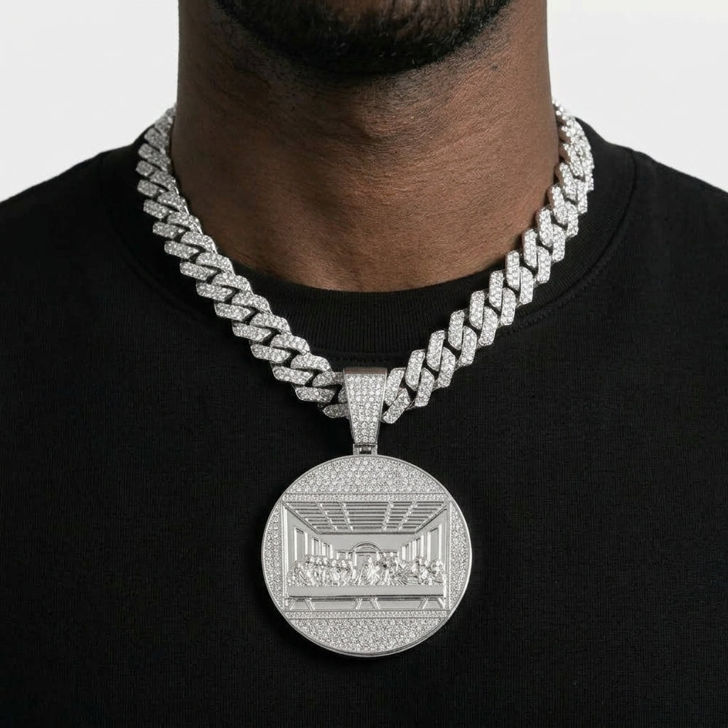 Last Supper Medallion Pendant Necklace – Iced Out Cuban Chain, Gold or Silver