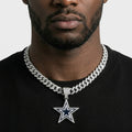 Iced Out Star Pendant Necklace on Cuban Link Chain – Black & White Enamel Star with Stone-Set Border | Silver or Gold