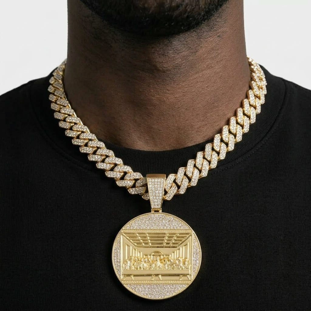 Last Supper Medallion Pendant Necklace – Iced Out Cuban Chain, Gold or Silver