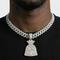 Iced Out Money Bag Pendant Necklace on Cuban Link Chain – Baguette-Stone Dollar Sign | Gold or Silver