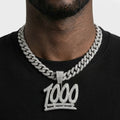 Iced Out 1000 Pendant Necklace on Cuban Link Chain – Keep It 1000 Emoji-Style Numerals with Double Underline | Gold or Silver