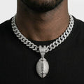 Iced Out Football Pendant Necklace on Cuban Link Chain – Stone-Set Ball with Polished Laces & Seams | Gold or Silver