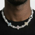 Iced Out Clover Flower Link Chain Necklace – Pear-Stone Clovers with Stone-Set Ball Links | Gold, Silver or Silver/Multicolor