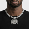 Iced Out TRUST NO ONE Pendant Necklace on Cuban Link Chain – Snake Handshake Design | Gold or Silver
