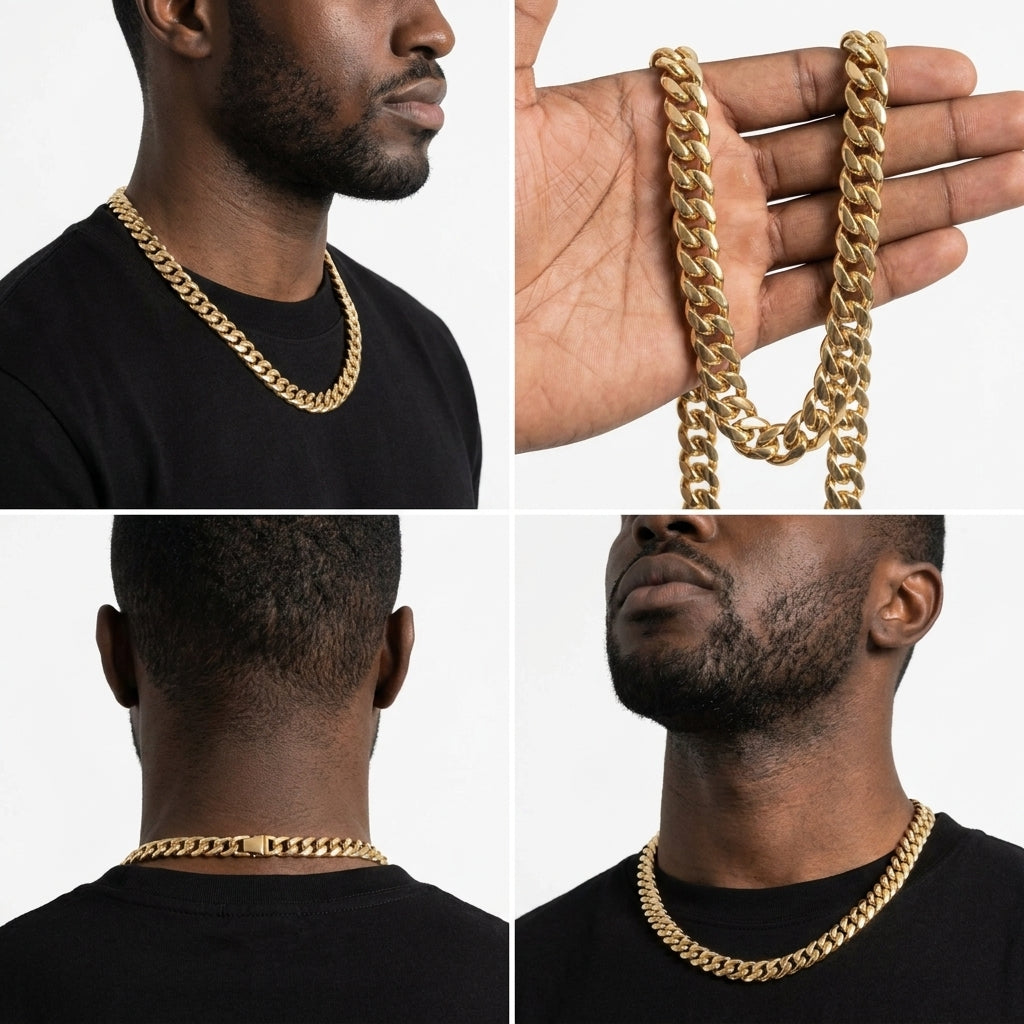 18mm Gold Cuban Link Chain Necklace – Polished Flat Interlocking Links