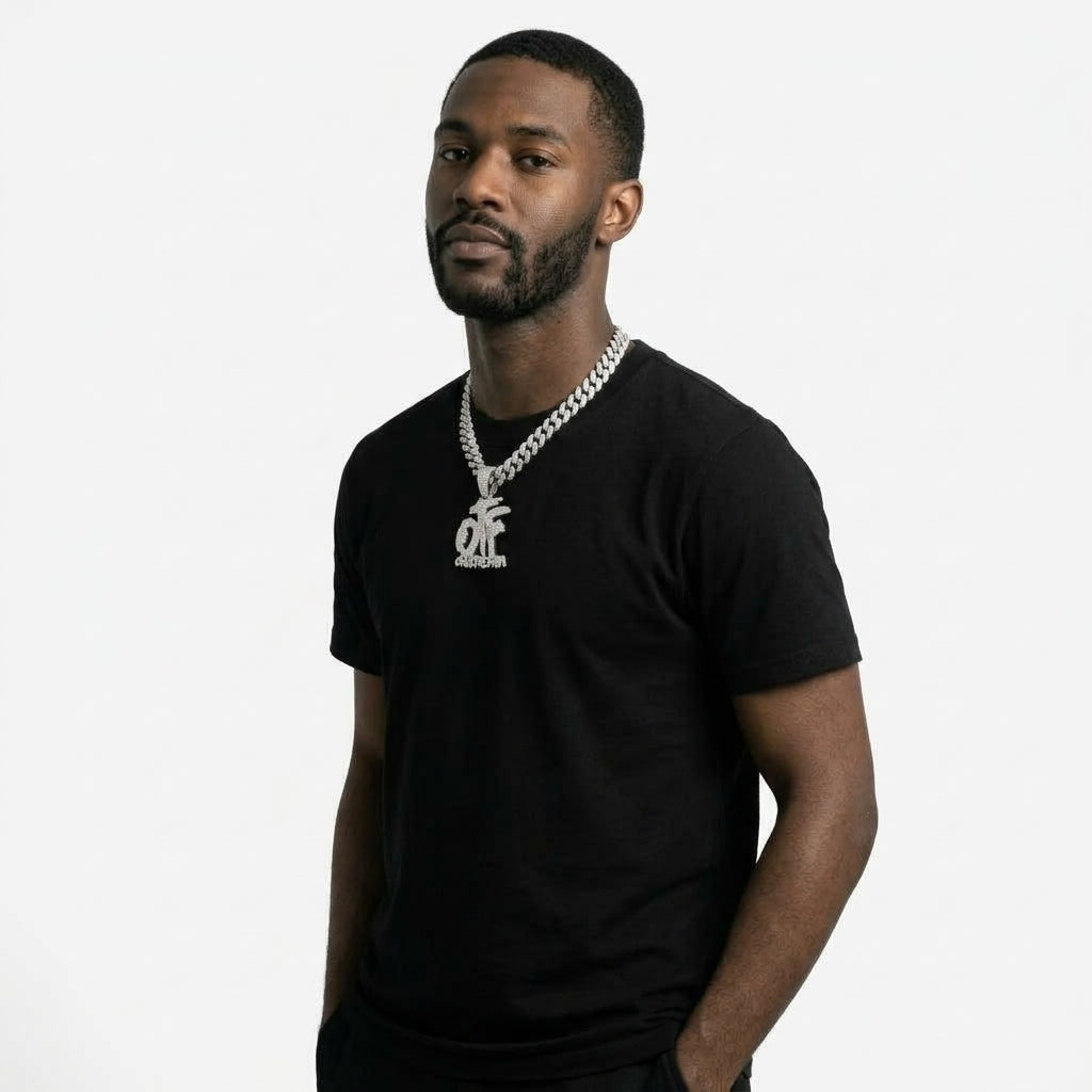 OTF Iced Out Cuban Link Chain Necklace – Only The Family Pendant, Gold or Silver