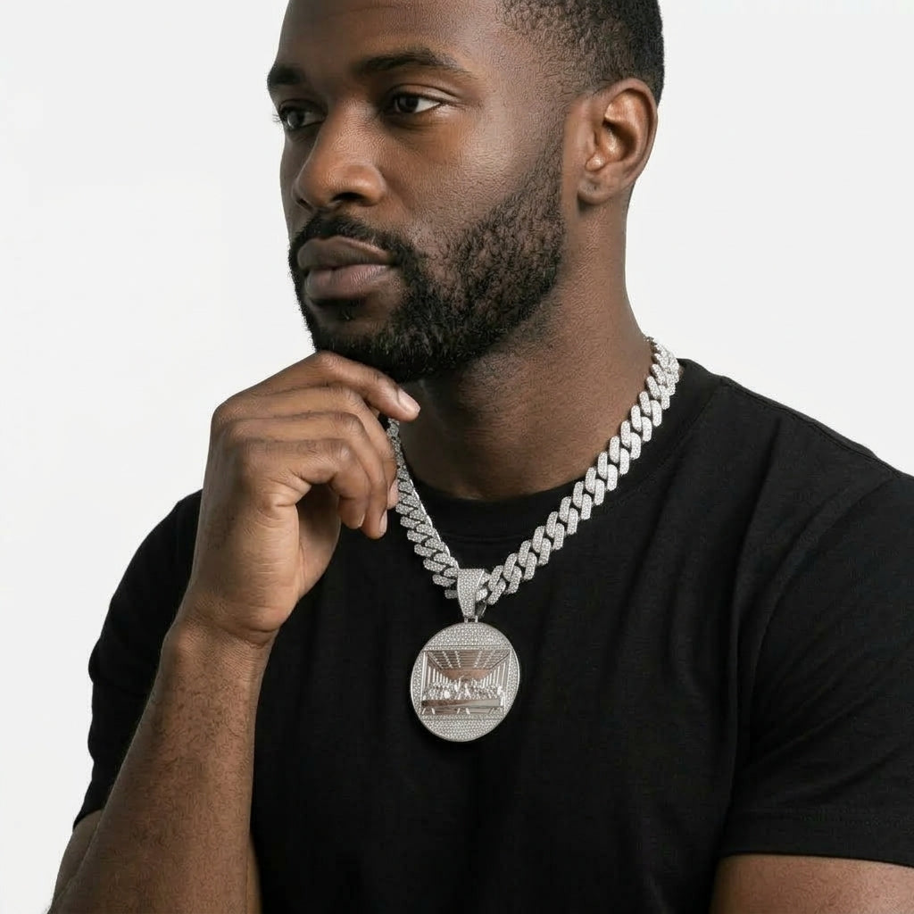 Last Supper Medallion Pendant Necklace – Iced Out Cuban Chain, Gold or Silver