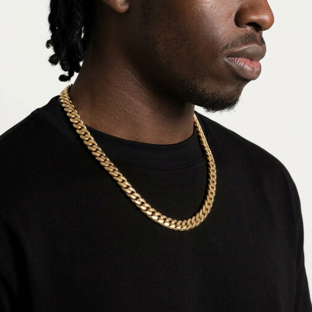 10mm Gold Cuban Link Chain Necklace – Polished Flat Interlocking Links