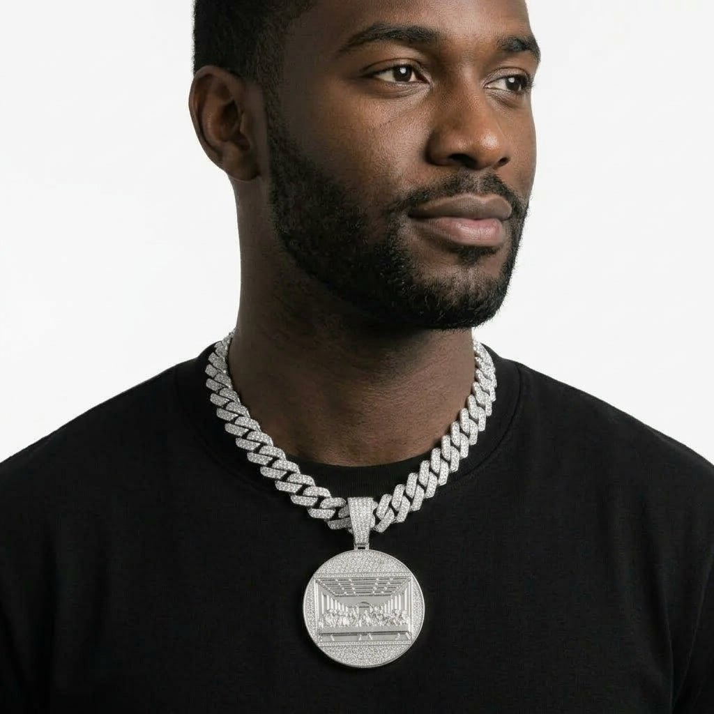 Last Supper Medallion Pendant Necklace – Iced Out Cuban Chain, Gold or Silver