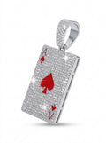 Iced Out Ace of Spades Playing Card Pendant – Red Enamel Spade on Fully Stone-Set Card | Silver & Gold, Pendant Only