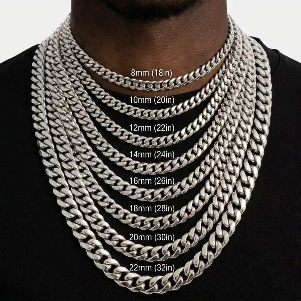 Miami Cuban Link Chain Necklace – Bold Beveled Silver Links, 8mm to 22mm