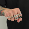 Hiphop Punk Hollow Hexagonal Star Rings for Men Women Gothic Irregular Metal Open Rings Set Y2K Street Jewelry Accessories