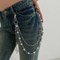 Ingemark Exquisite Luxury Imitation Pearl Acrylic Rhinestone Pants Chain Women Punk HipHop Cross Pendant Jeans Chain Men Jewelry
