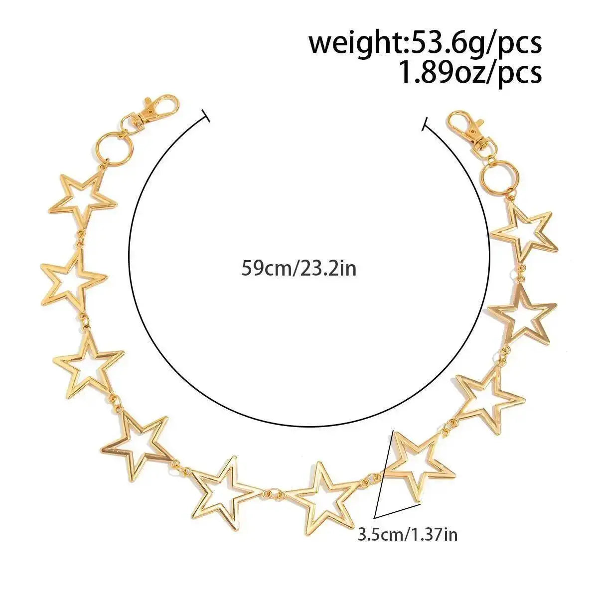 KunJoe Hip Hop Hollow Out Star Waist Belt Chain Keychain Jeans Accessory Men Women Punk Metal Hipster Pants Chain Male Jewelry