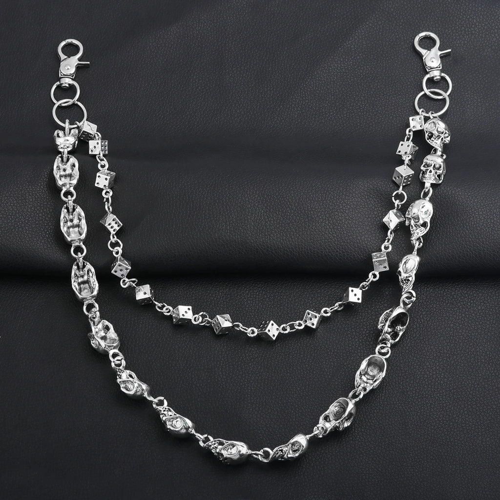 Skull Dice Double-Layer Jeans Chain Hip Hop Gothic Style Waist Chain Unisex Party Gift Bag Charm Cycling Accessory