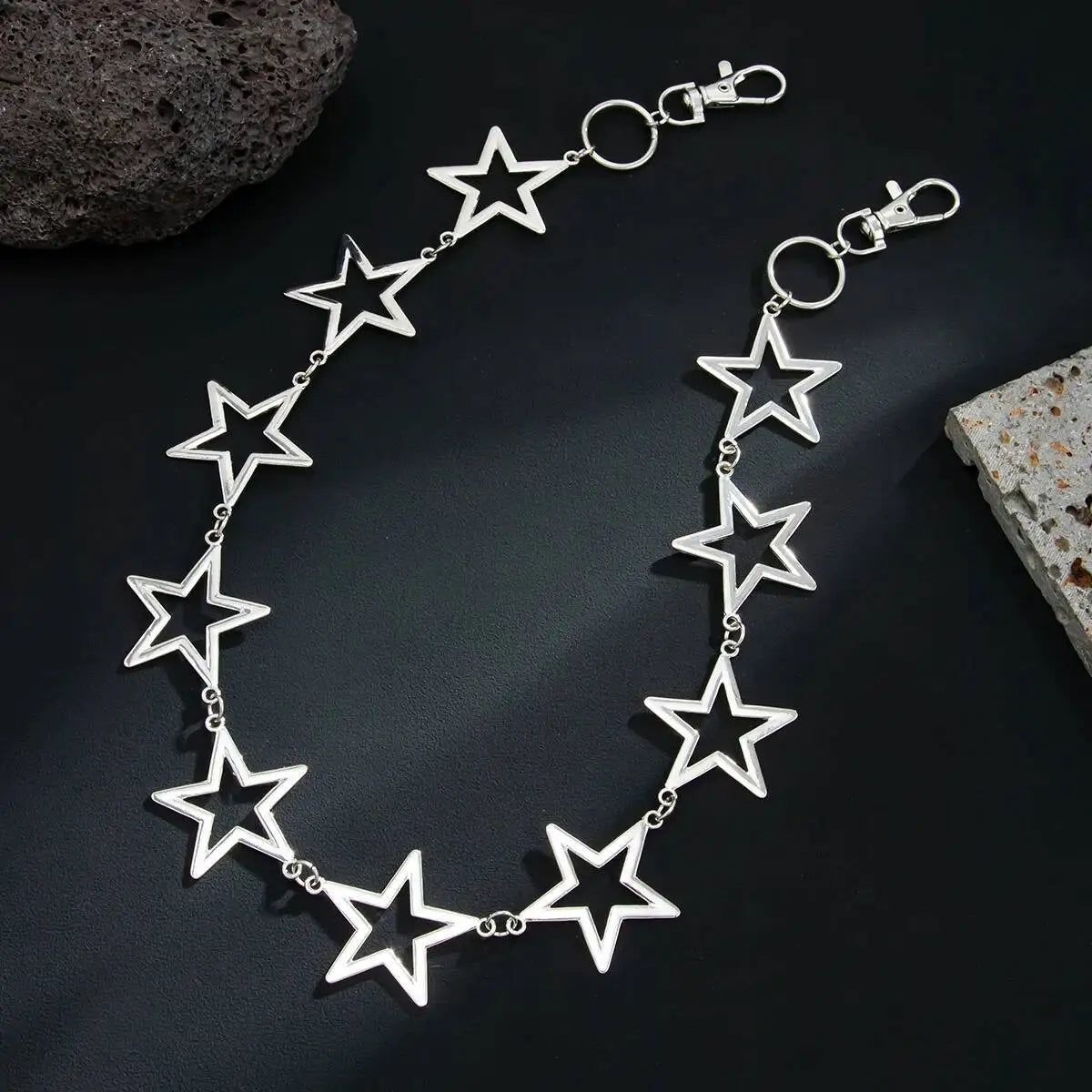 KunJoe Hip Hop Hollow Out Star Waist Belt Chain Keychain Jeans Accessory Men Women Punk Metal Hipster Pants Chain Male Jewelry