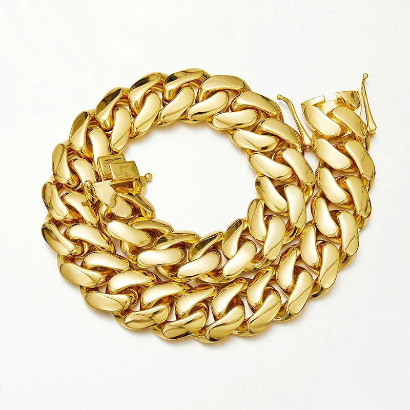 20mm Gold Cuban Link Chain Necklace – Polished Flat Interlocking Links
