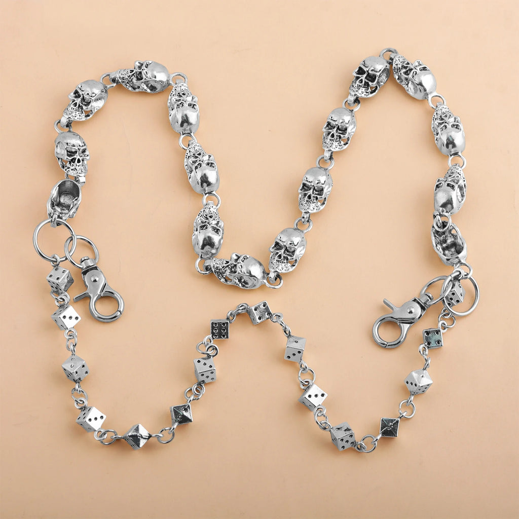 Skull Dice Double-Layer Jeans Chain Hip Hop Gothic Style Waist Chain Unisex Party Gift Bag Charm Cycling Accessory